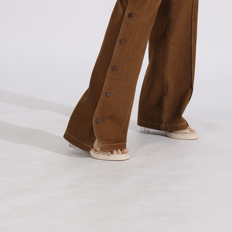 Brown denim side button set