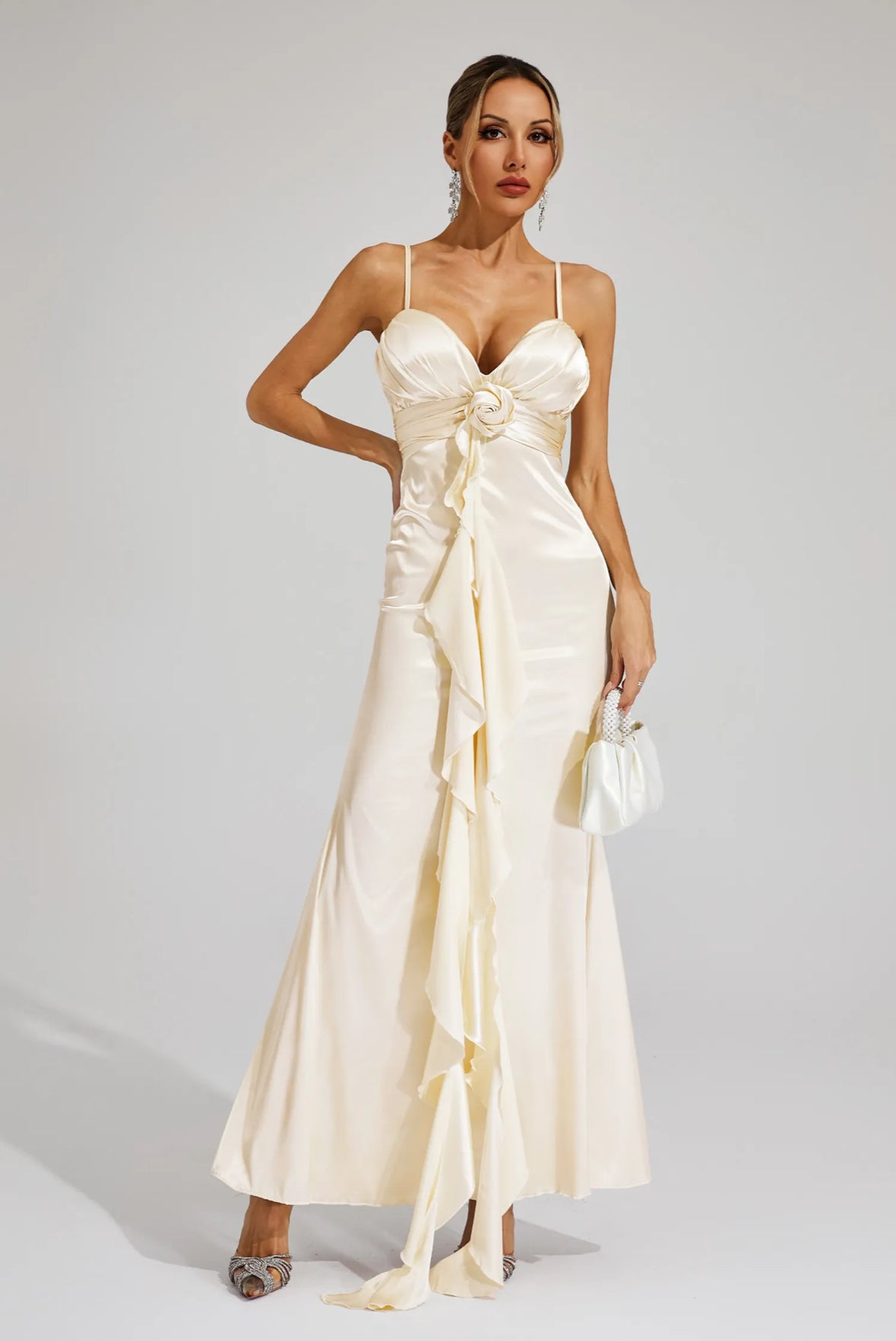 Rosé Satin Drape Gown