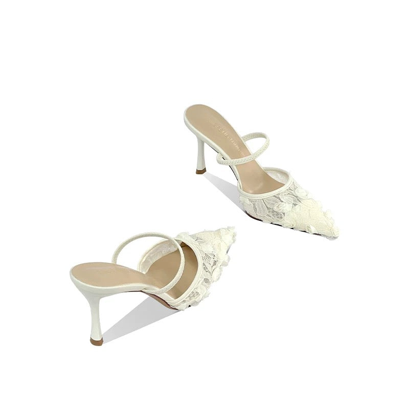 Amélie Lace Embroidered Mule Heels