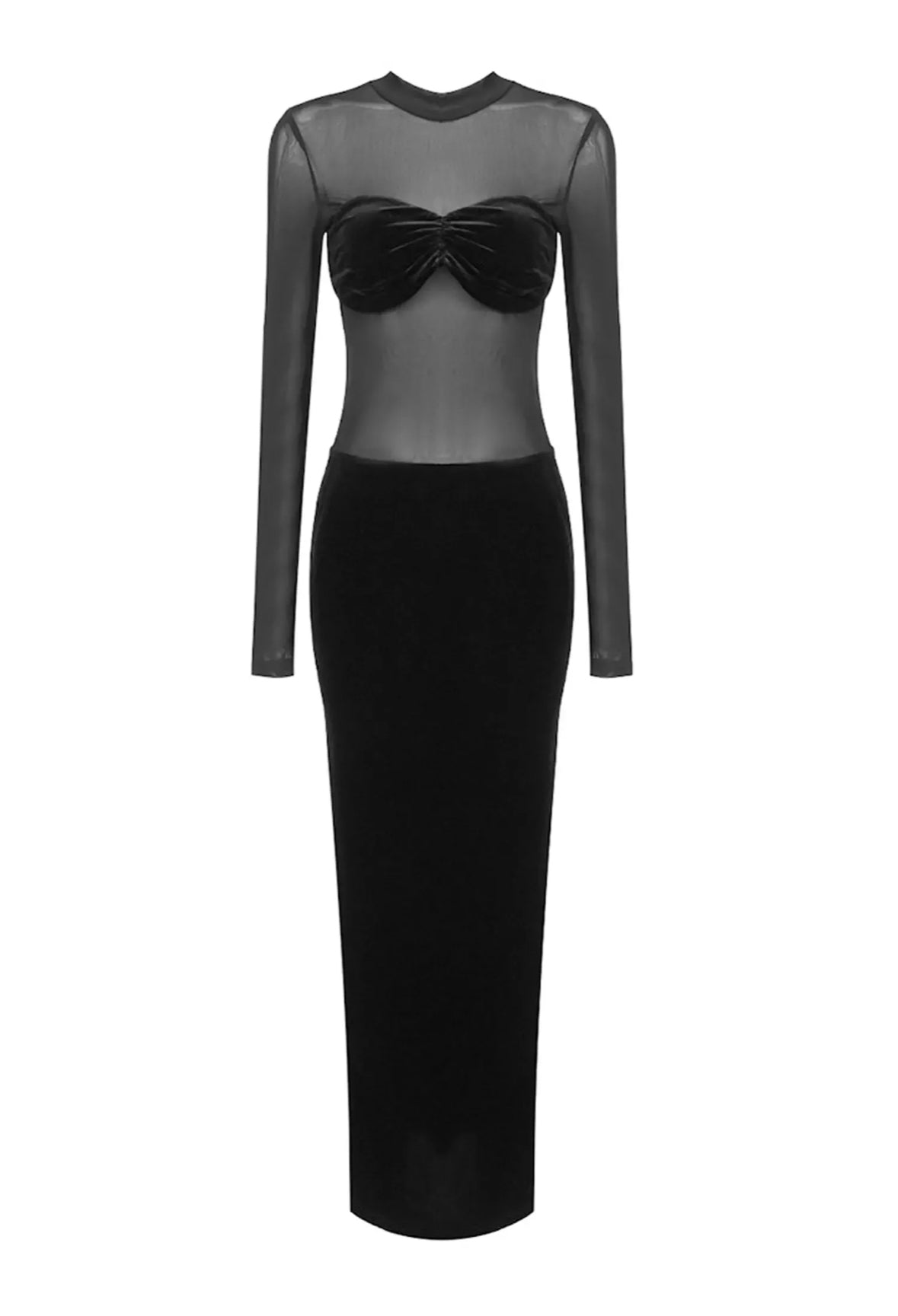 Black velvet mesh maxi dress