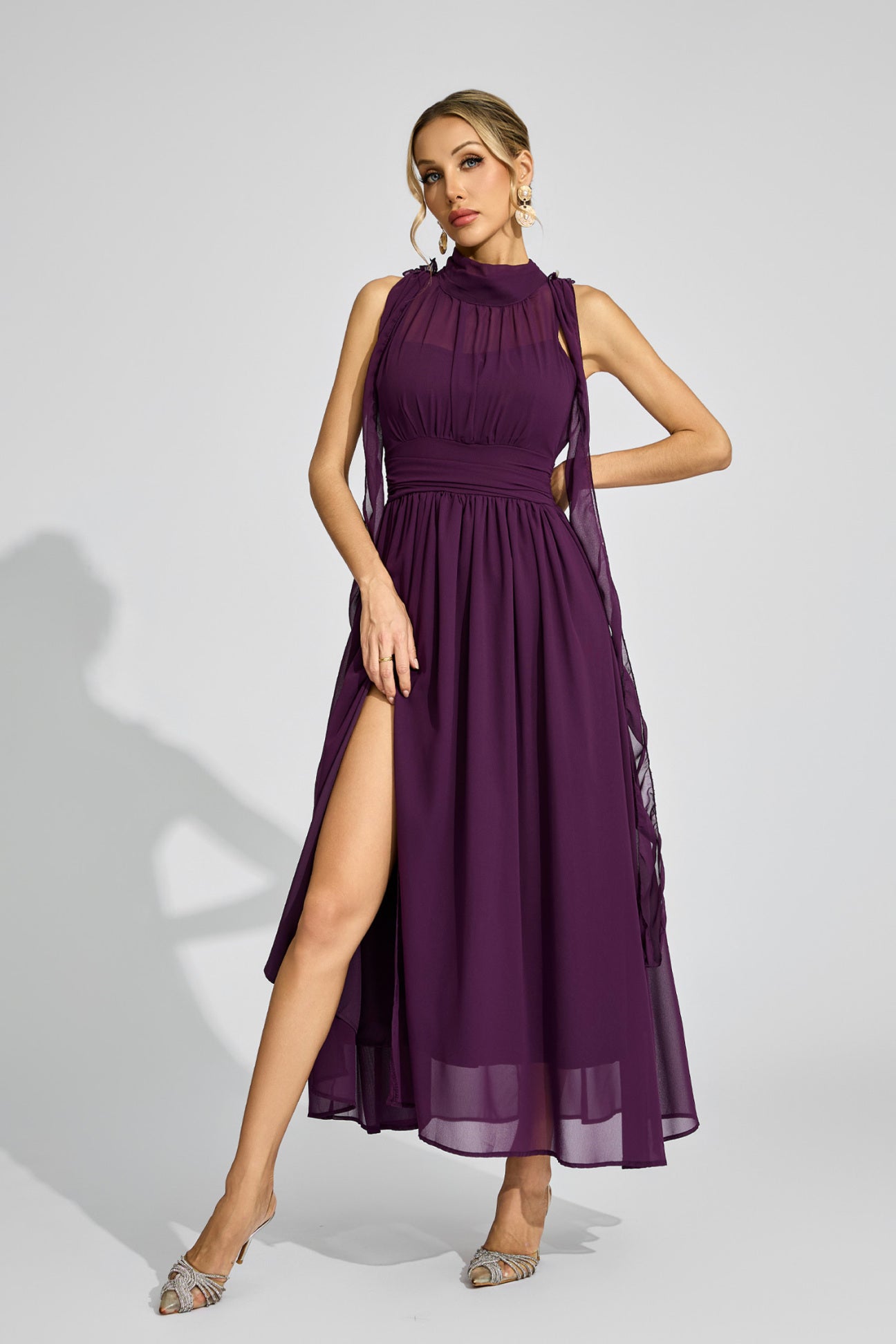 Violette Draped High-Neck Dress
