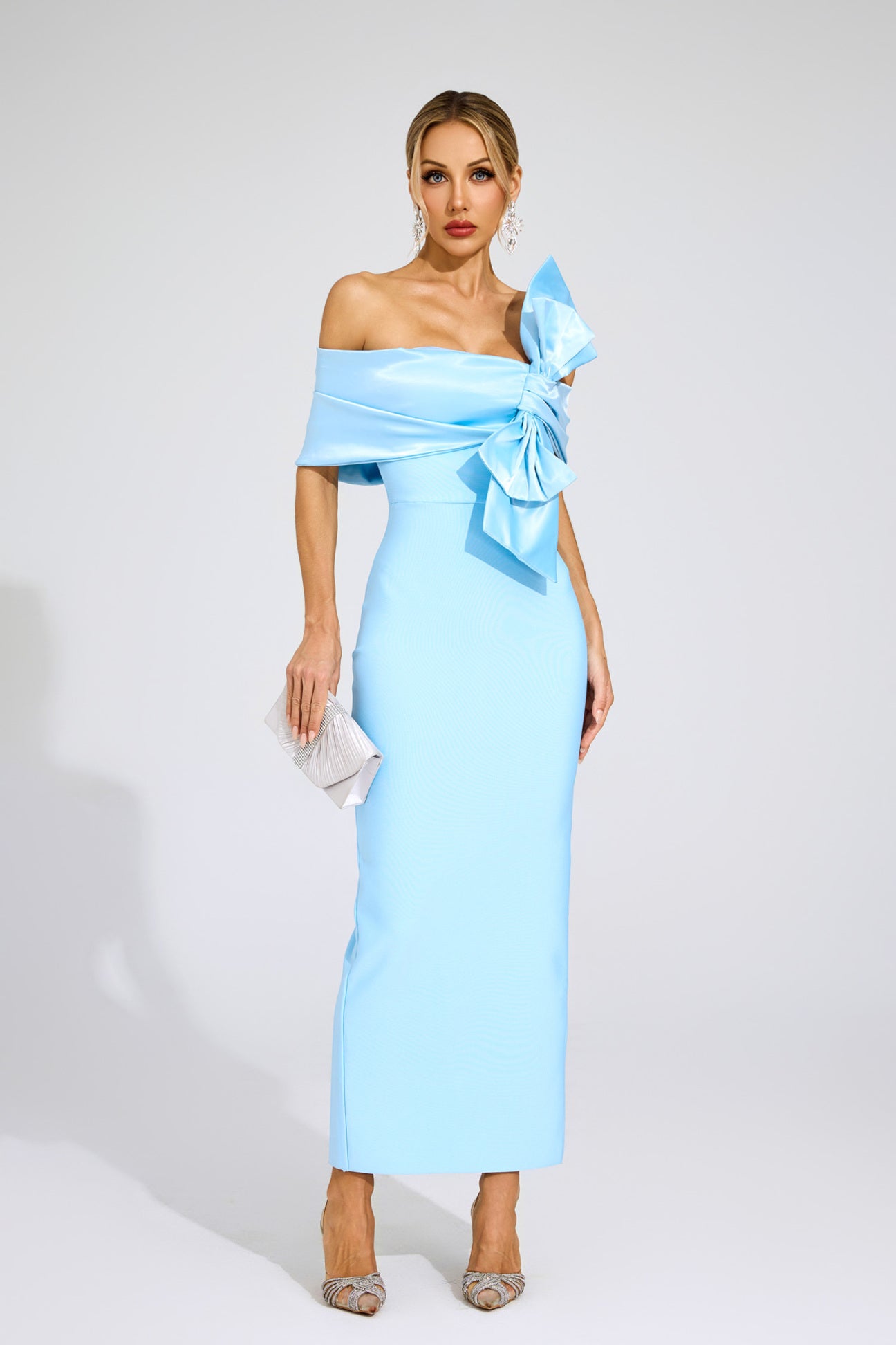 Bleu Satin Bow Gown