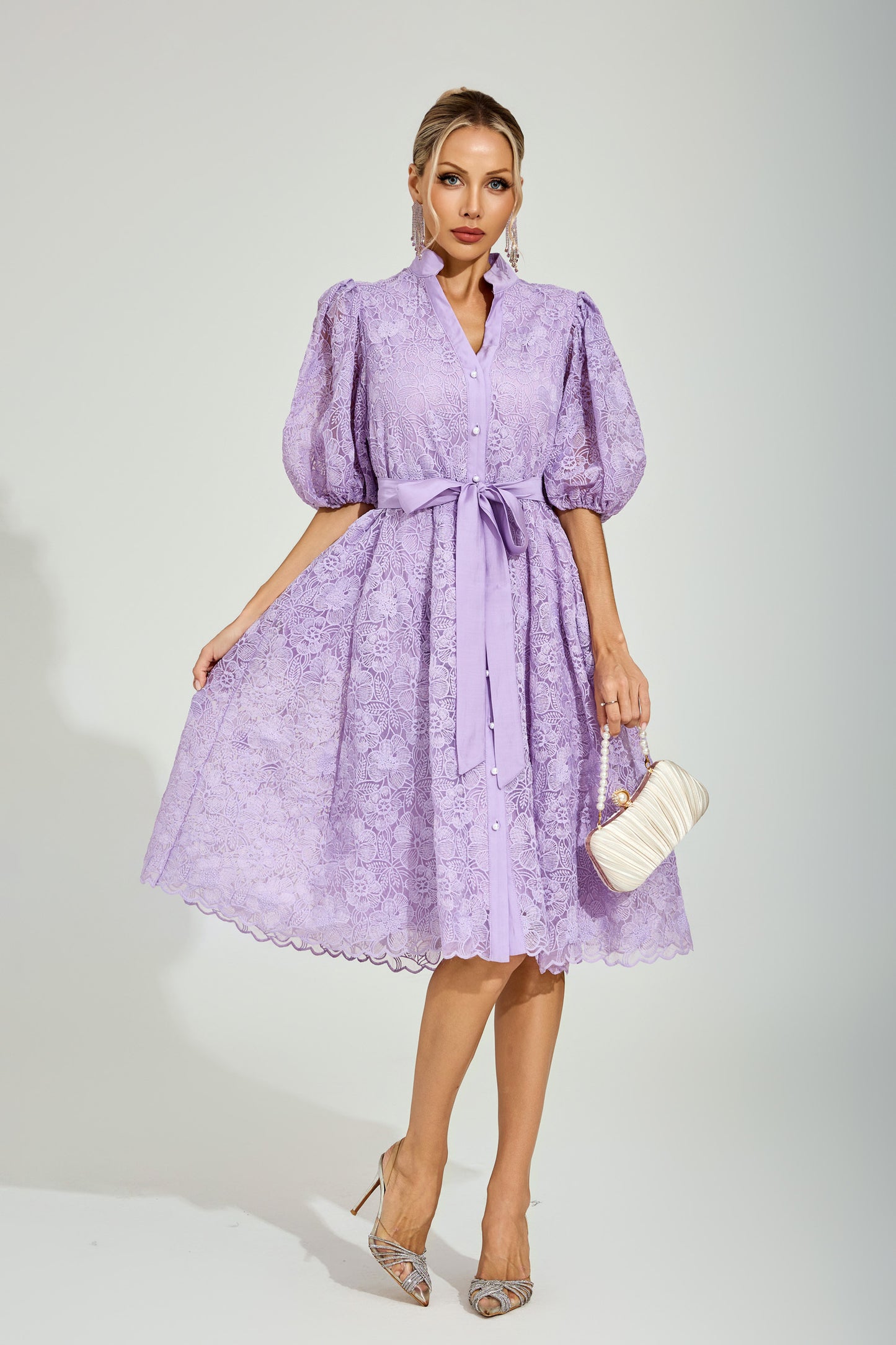 Lilac Bloom Lace Midi Dress