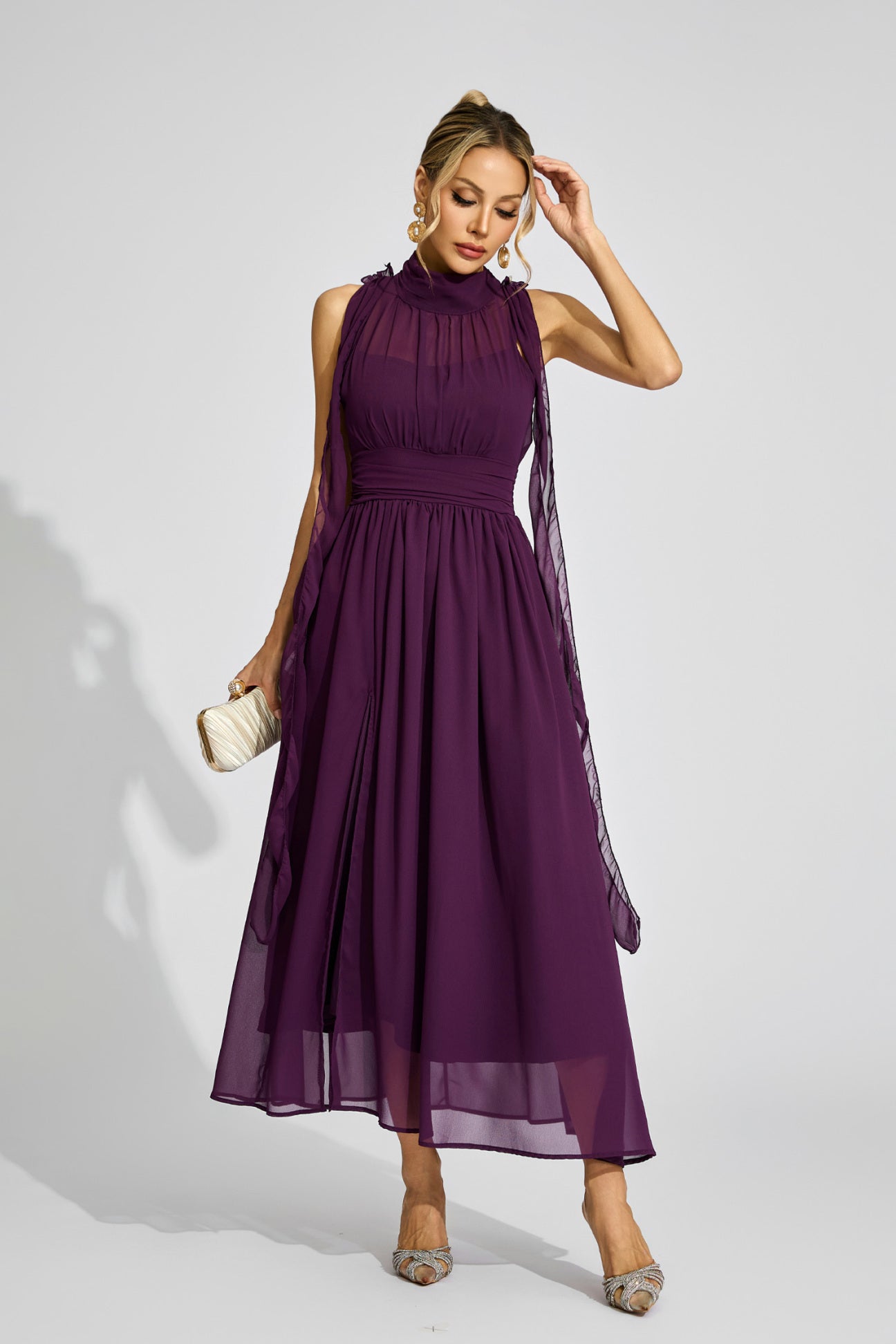 Violette Draped High-Neck Dress