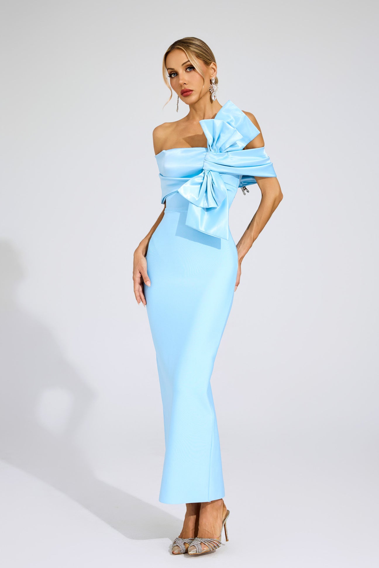 Bleu Satin Bow Gown