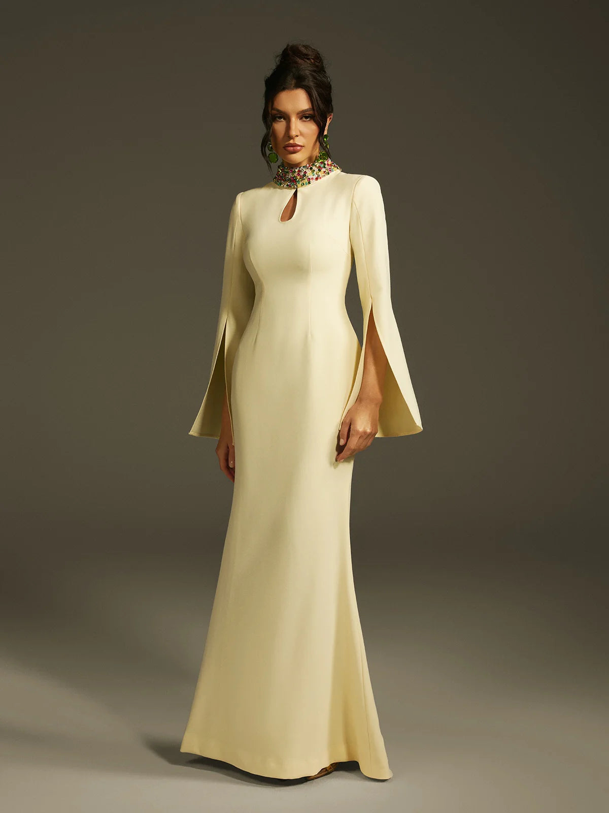 Aurora Crystal Collar Cape Gown