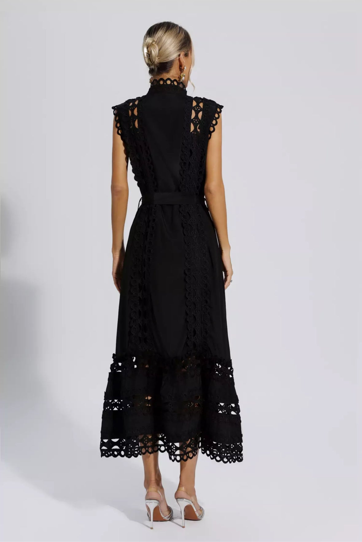 White hollow lace maxi dress