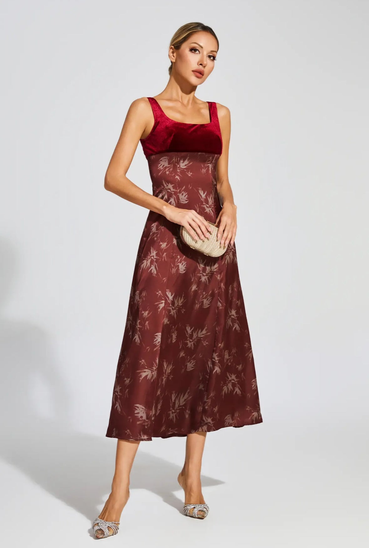 Red velvet midi dress