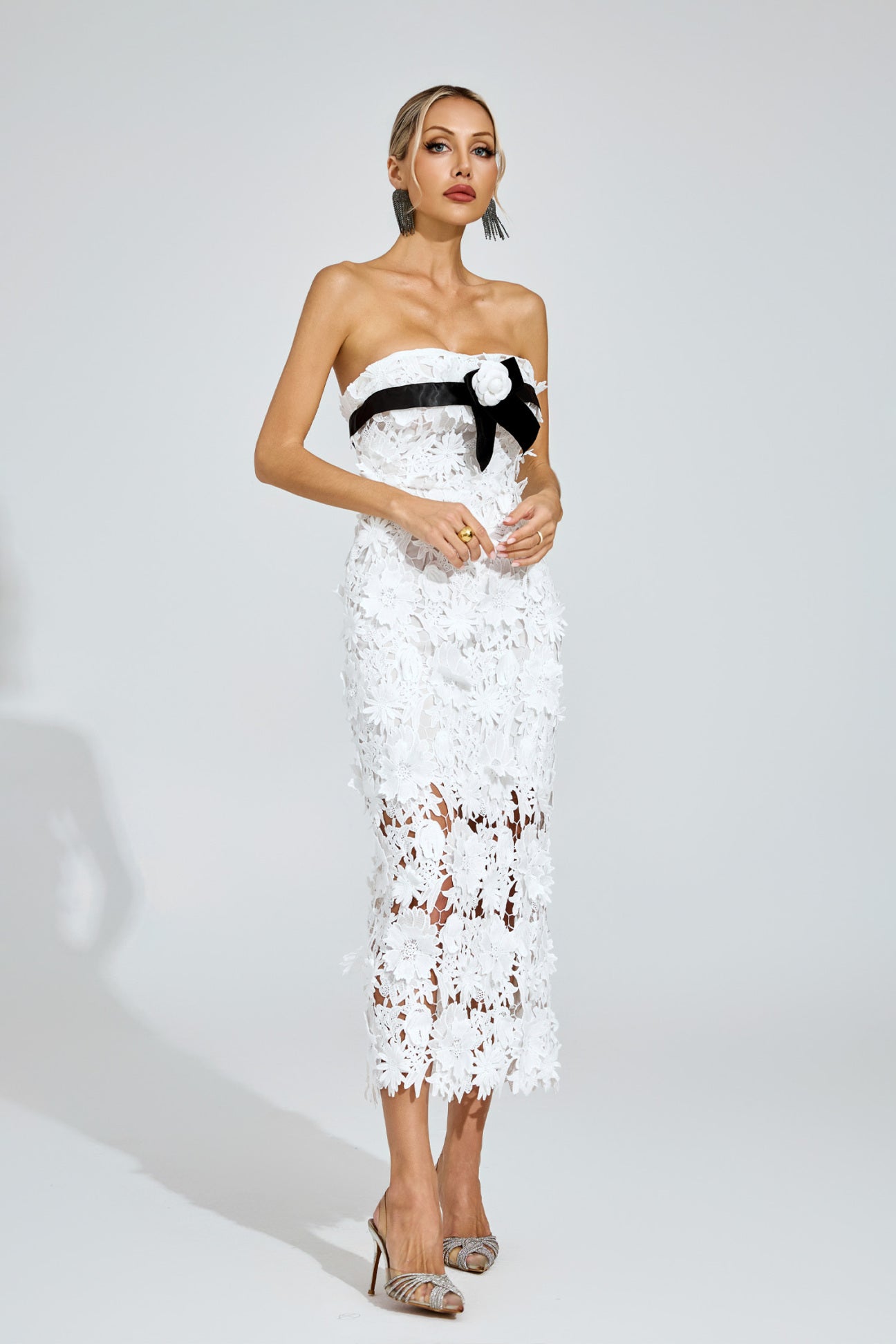 Camille Floral Appliqué Midi Dress
