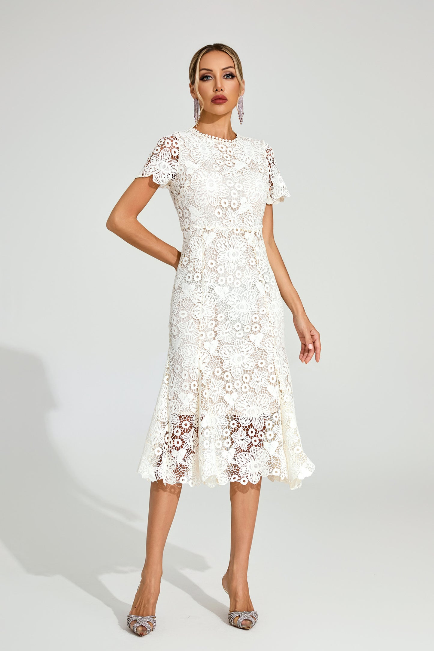 Florence White Lace Midi Dress
