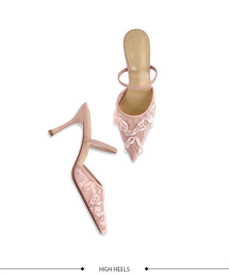 Amélie Lace Embroidered Mule Heels
