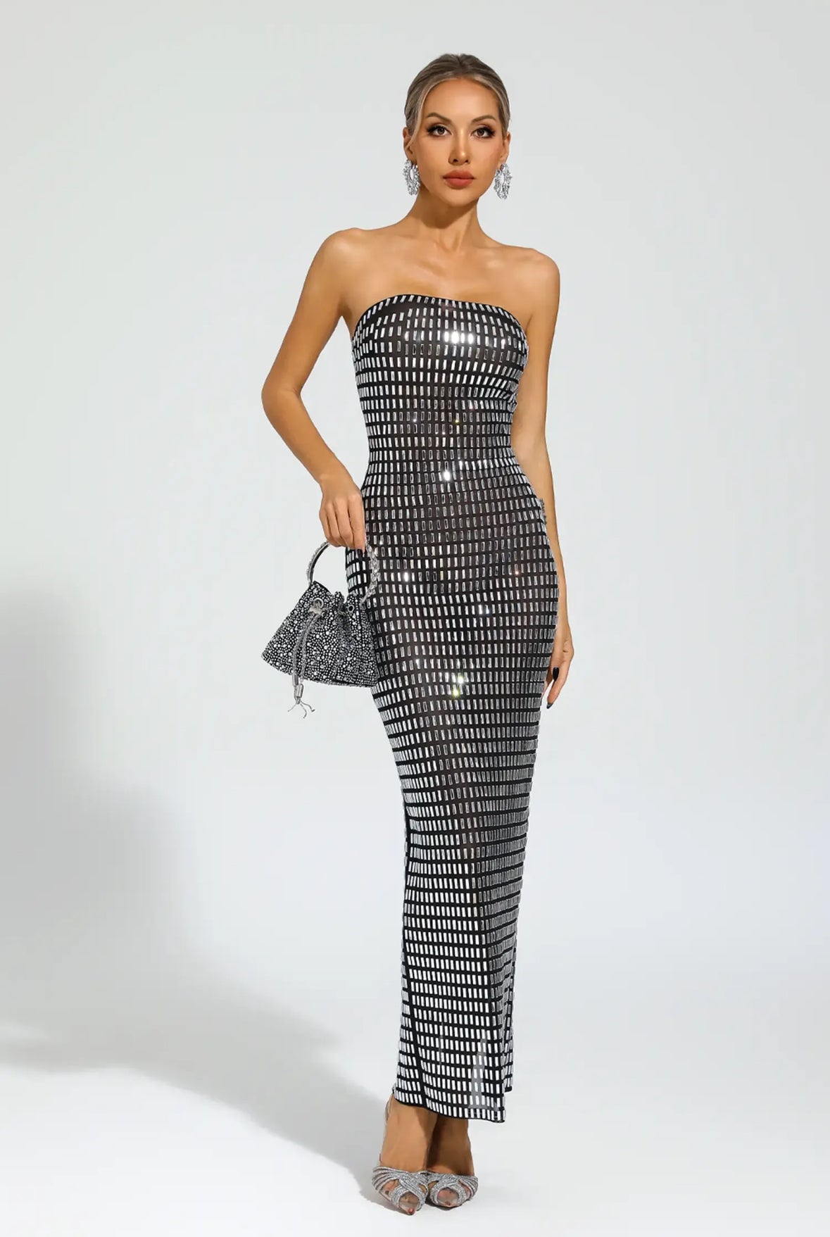 Rhinestone Mesh maxi dress