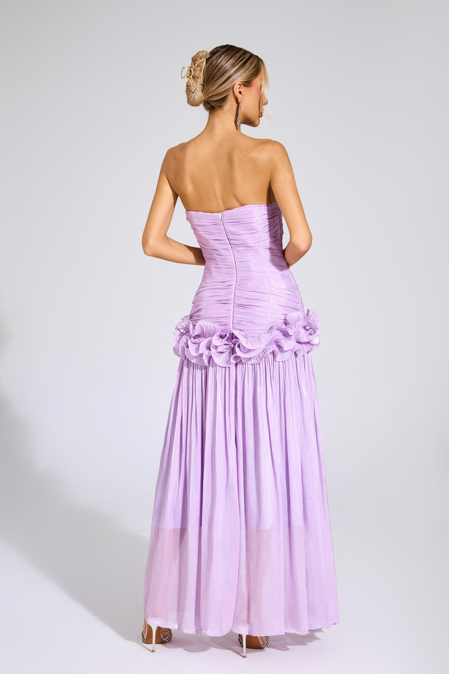 Lila Bloom Ruffle Strapless Gown