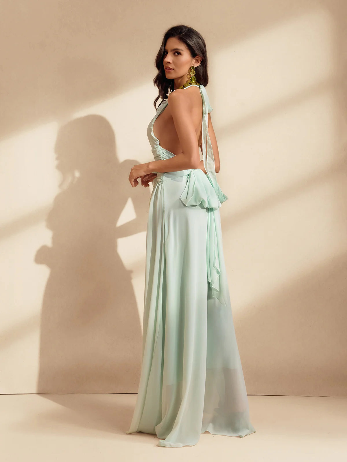 Riva Halter Ruffle Slit Gow
