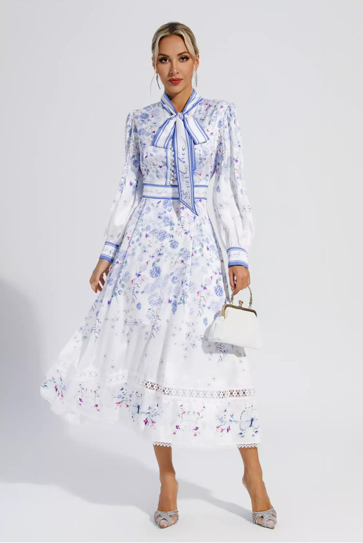 Blue floral midi dress