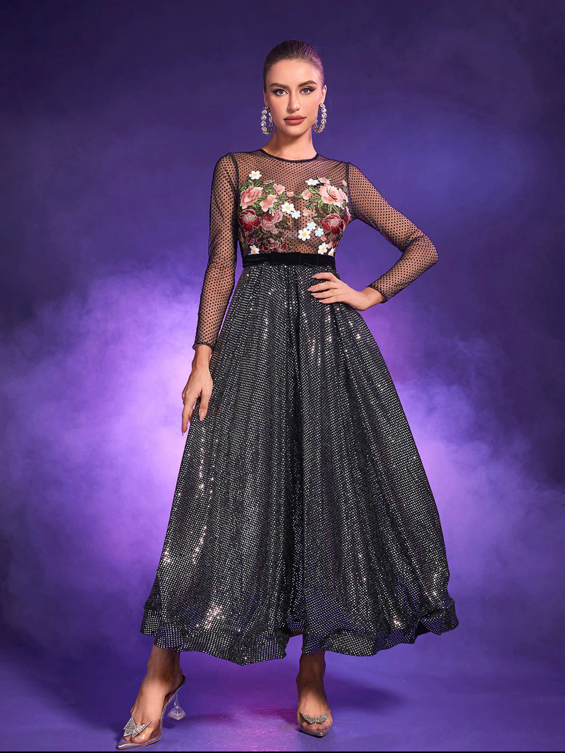 Yumi flower embroidery maxi dress (8116650803438)