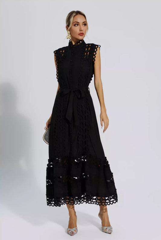 White hollow lace maxi dress