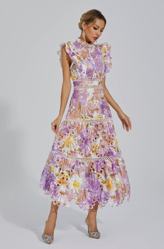 Ayleen Purple floral midi dress size S