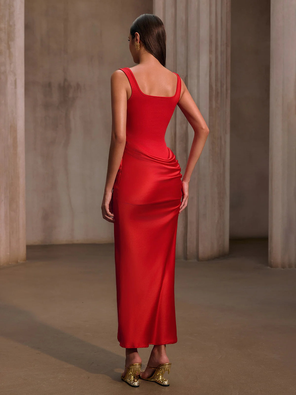Scarlet Contour Satin Maxi Dress