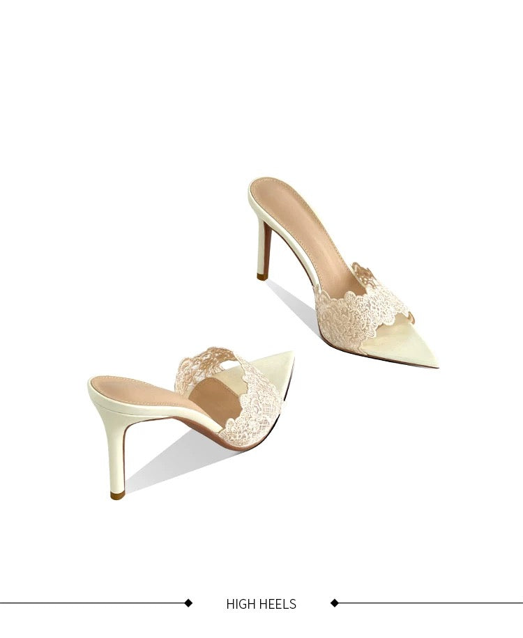 Midnight Lace Mule Heels