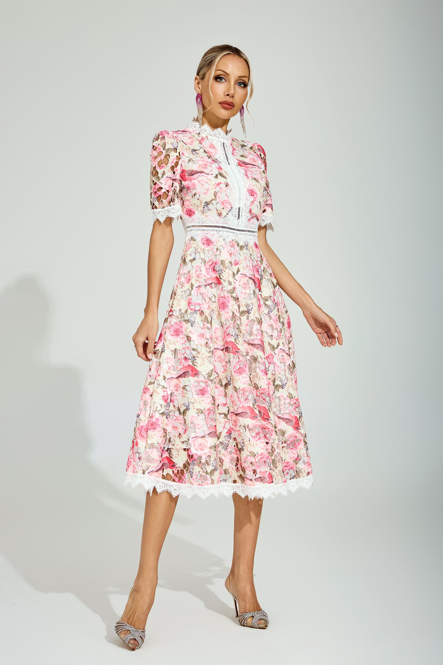 Rose Éclat Lace Midi Dress