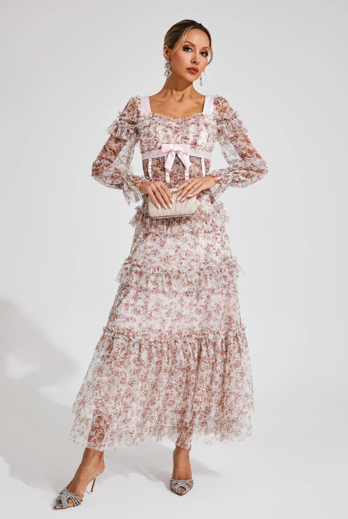 Floral mesh maxi dress