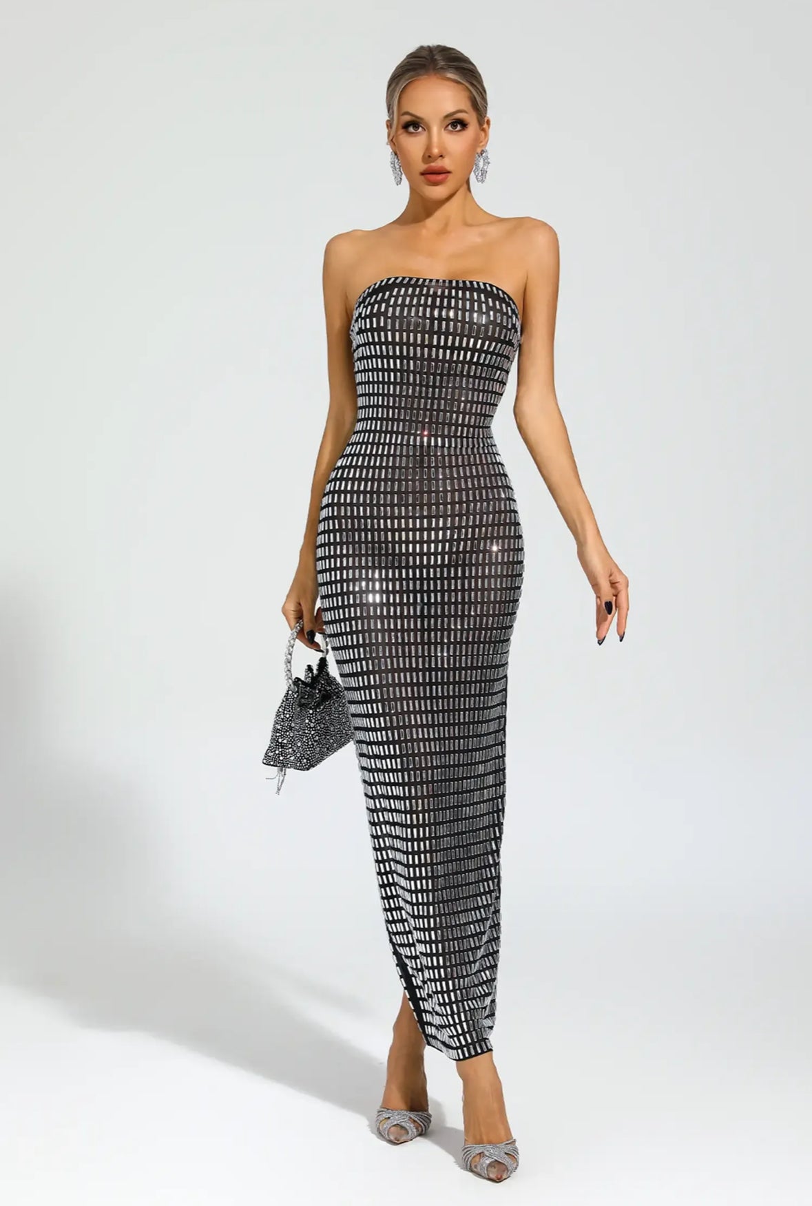 Rhinestone Mesh maxi dress