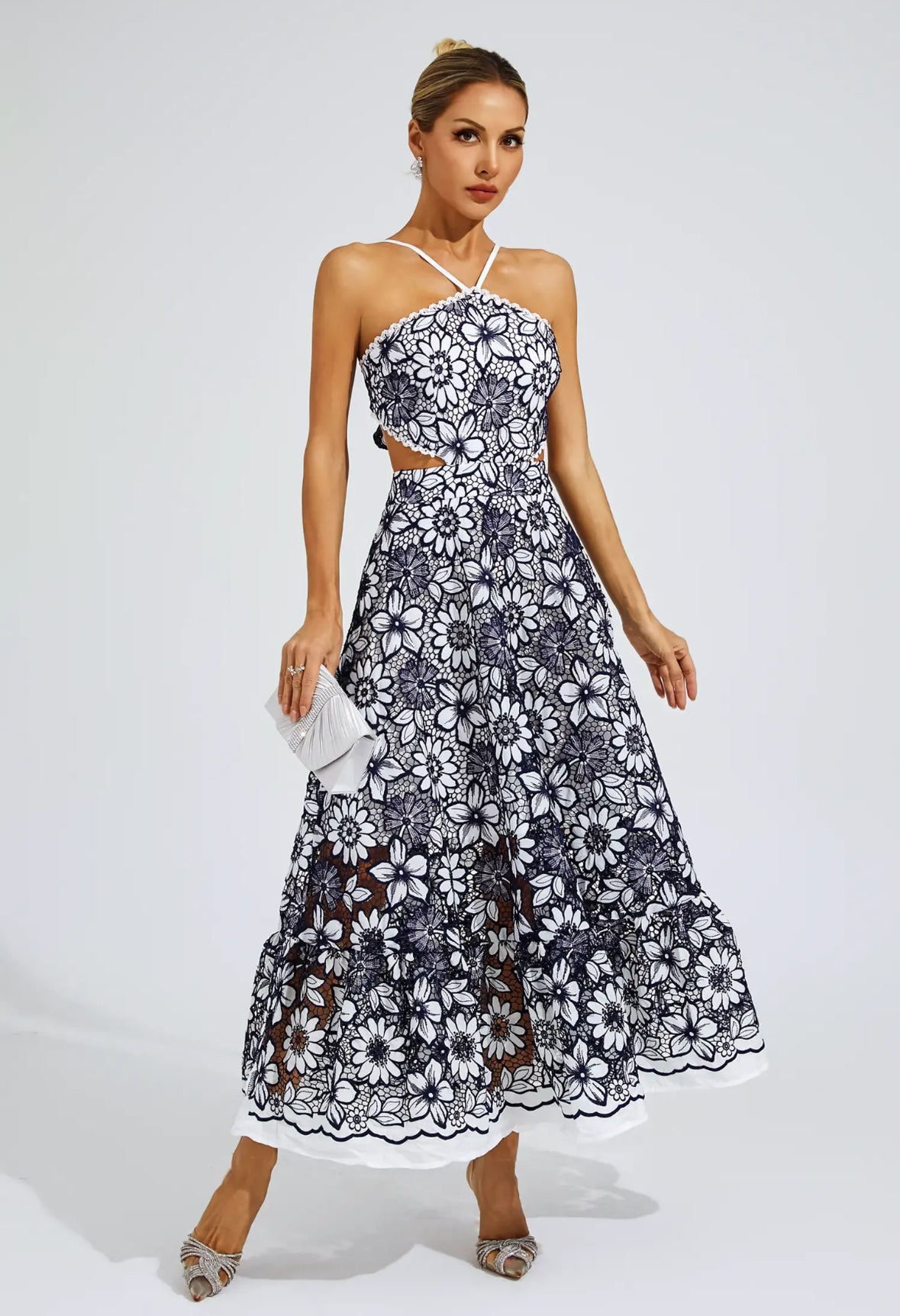 Fiora Embroidered Lace Midi Dress