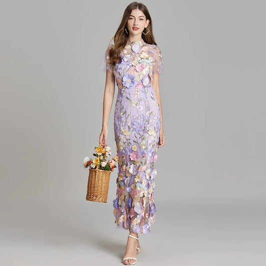 Soleil Bloom Flower Embroidered Midi Dress