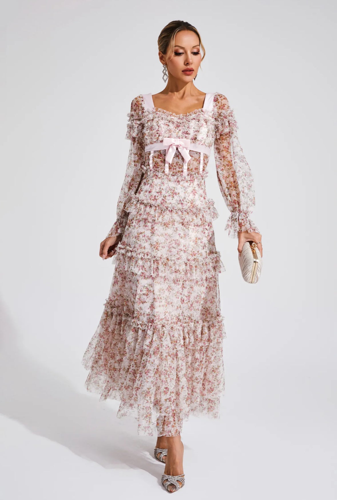 Floral mesh maxi dress