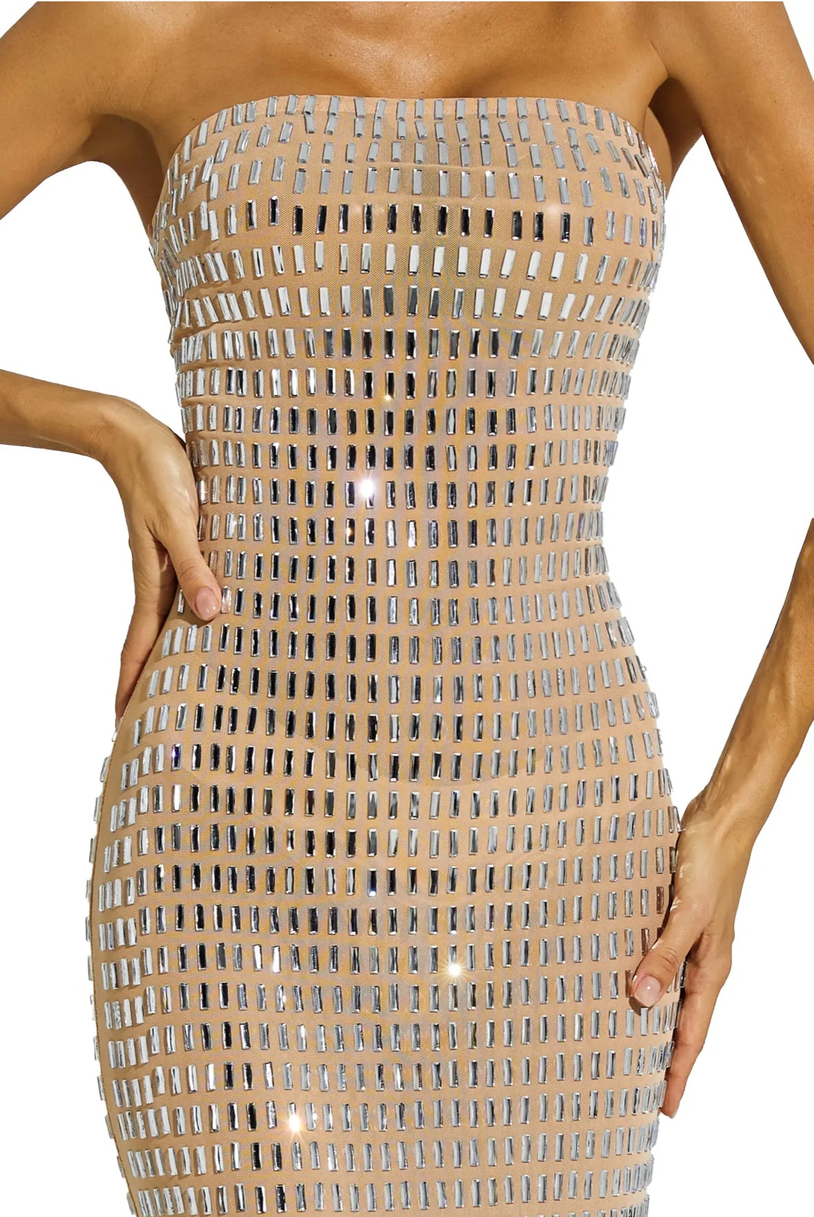 Rhinestone black Mesh maxi dress