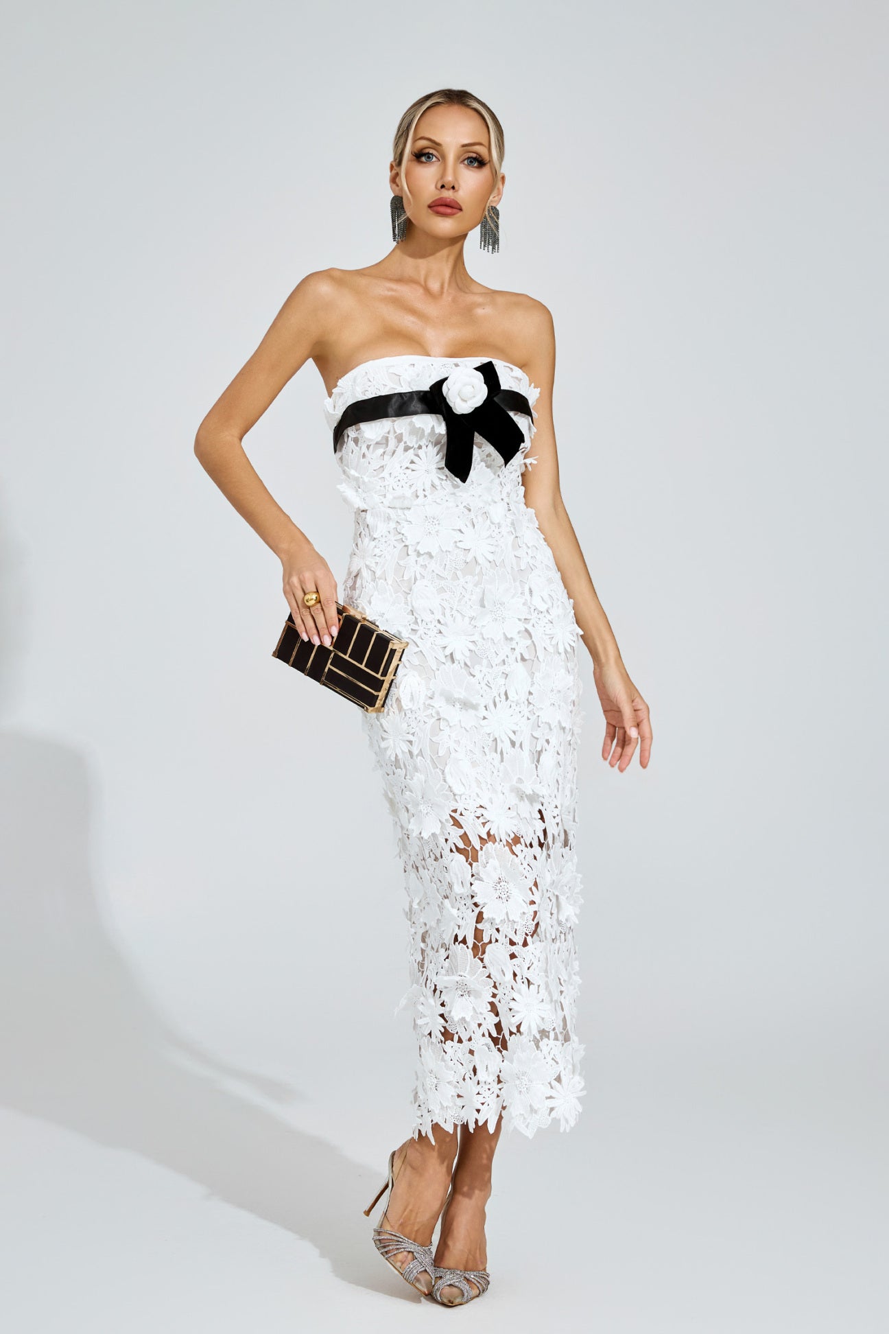Camille Floral Appliqué Midi Dress