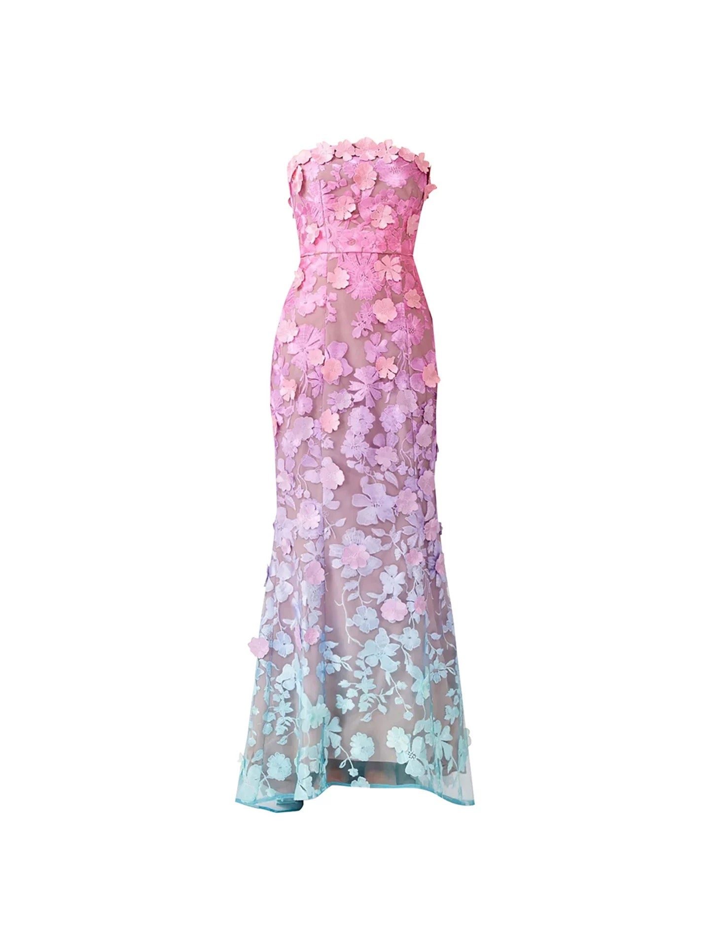 Fleur Ombre Strapless Gown