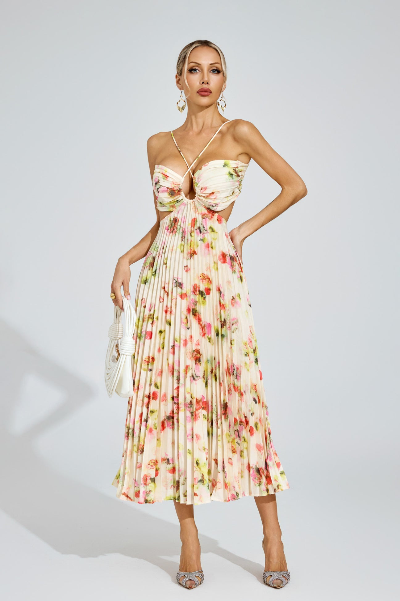 Fiorella Pleated Floral Midi Dress
