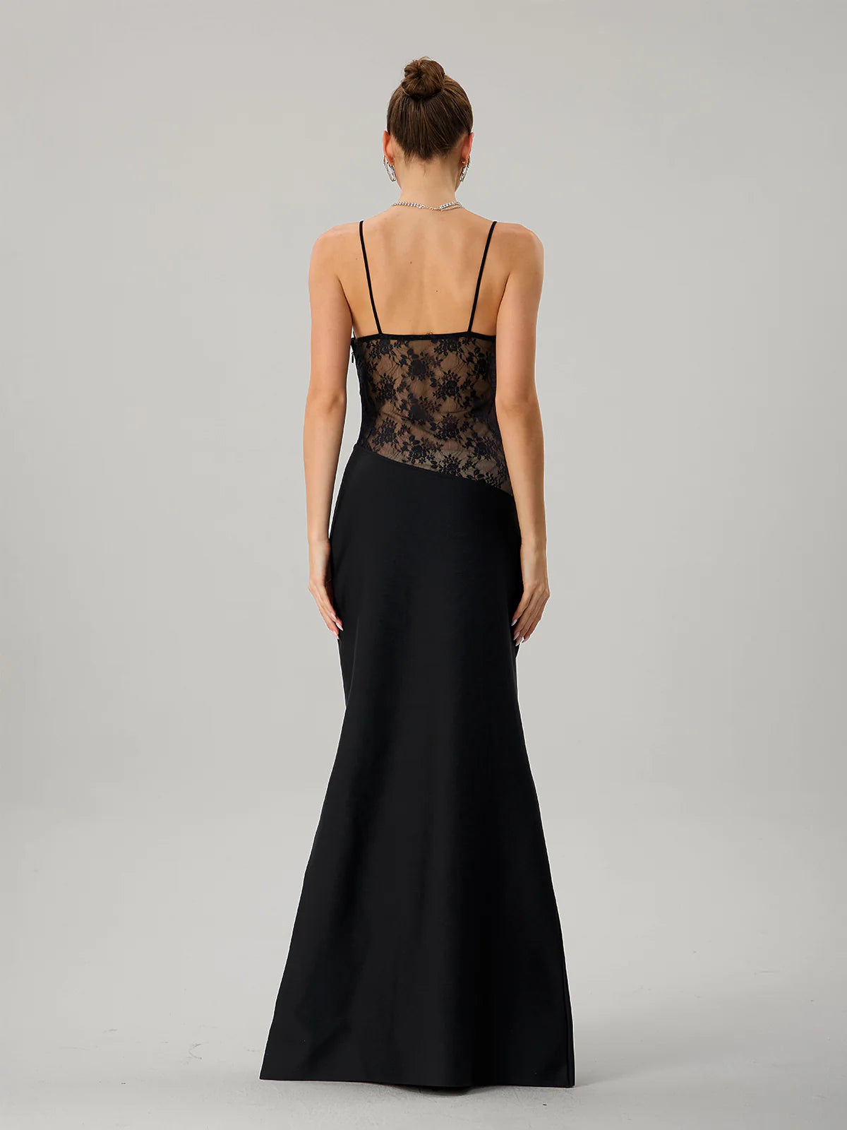 Black Lace Panel Slip Gown