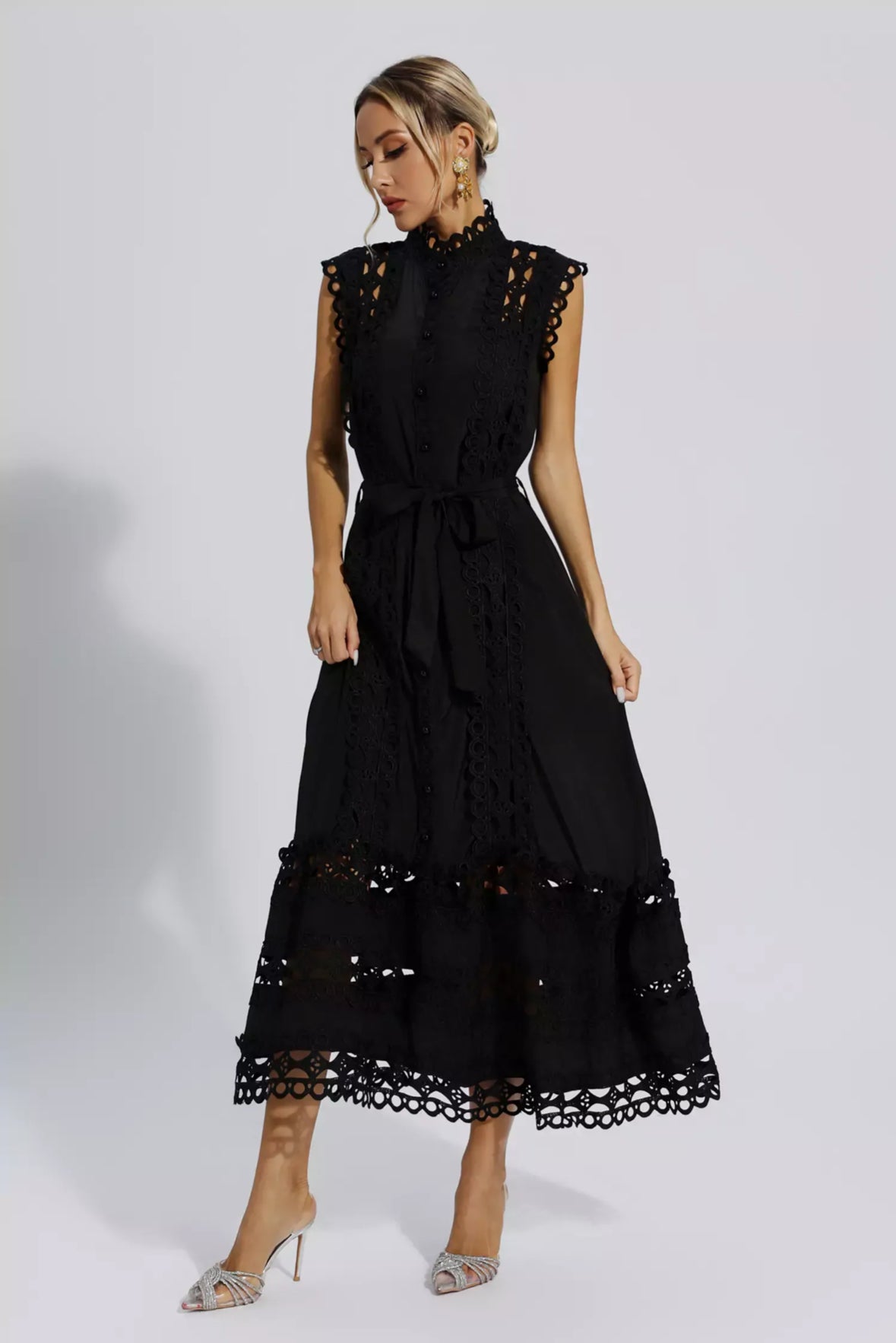 White hollow lace maxi dress