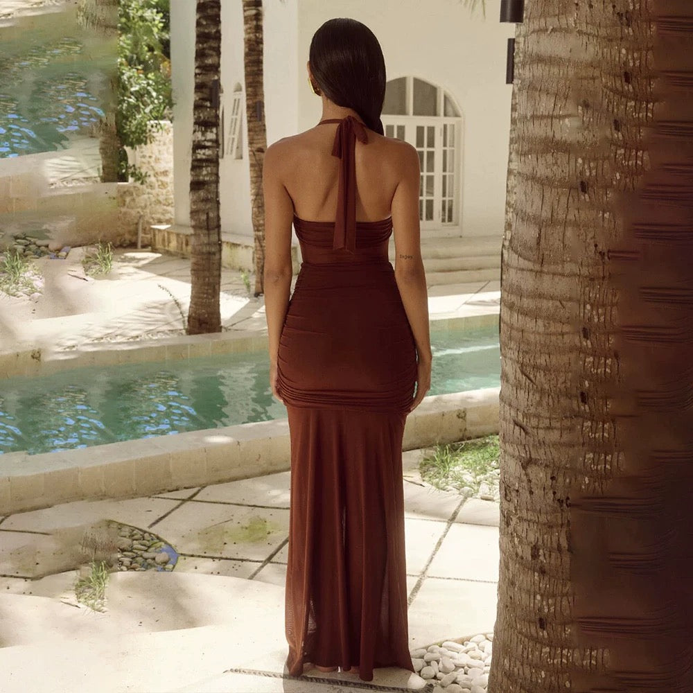 Valentina Sheer Halter Panel Gown
