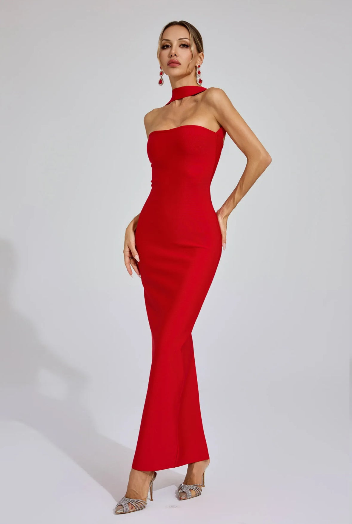 Bandage red maxi dress