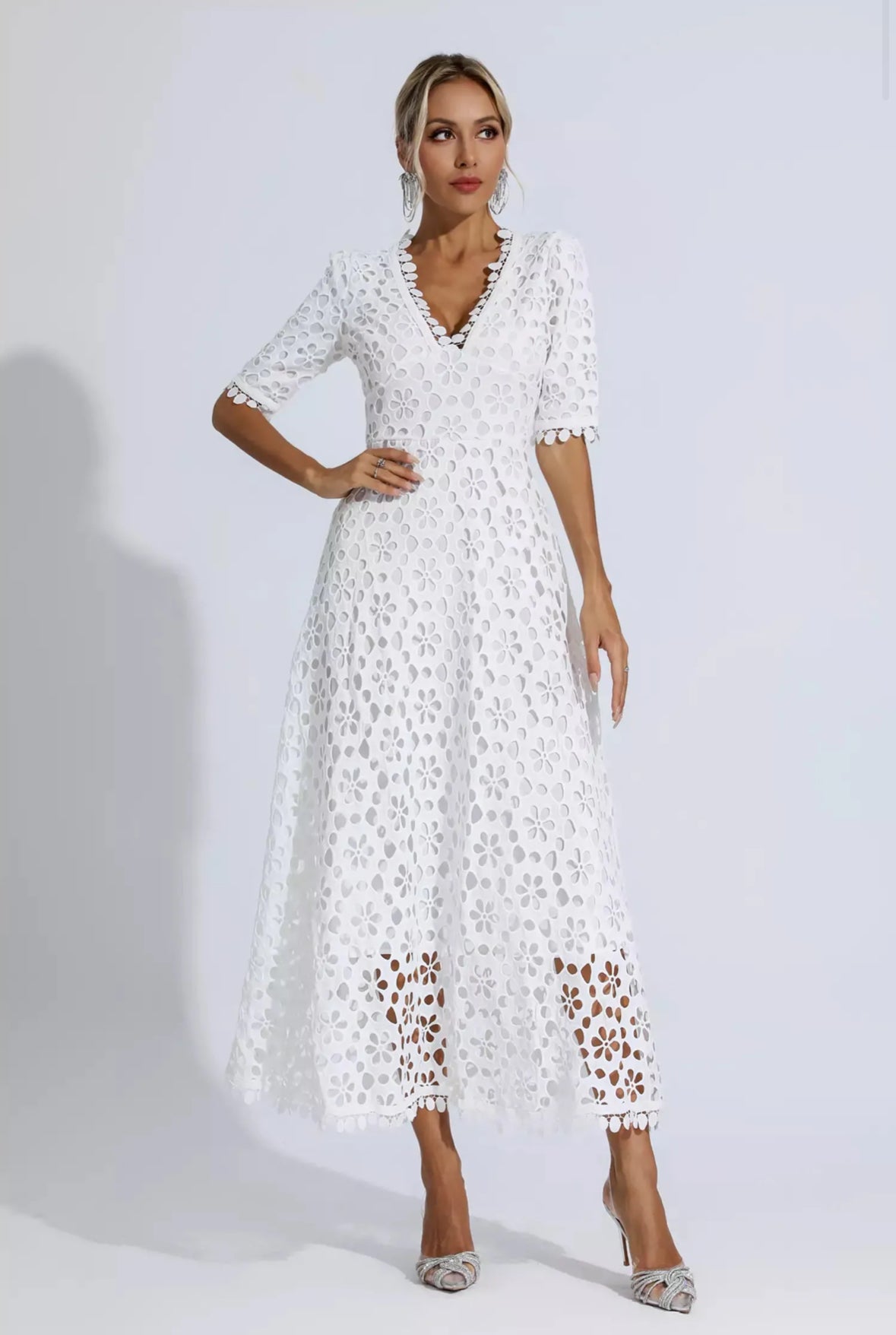 White floral lace maxi dress