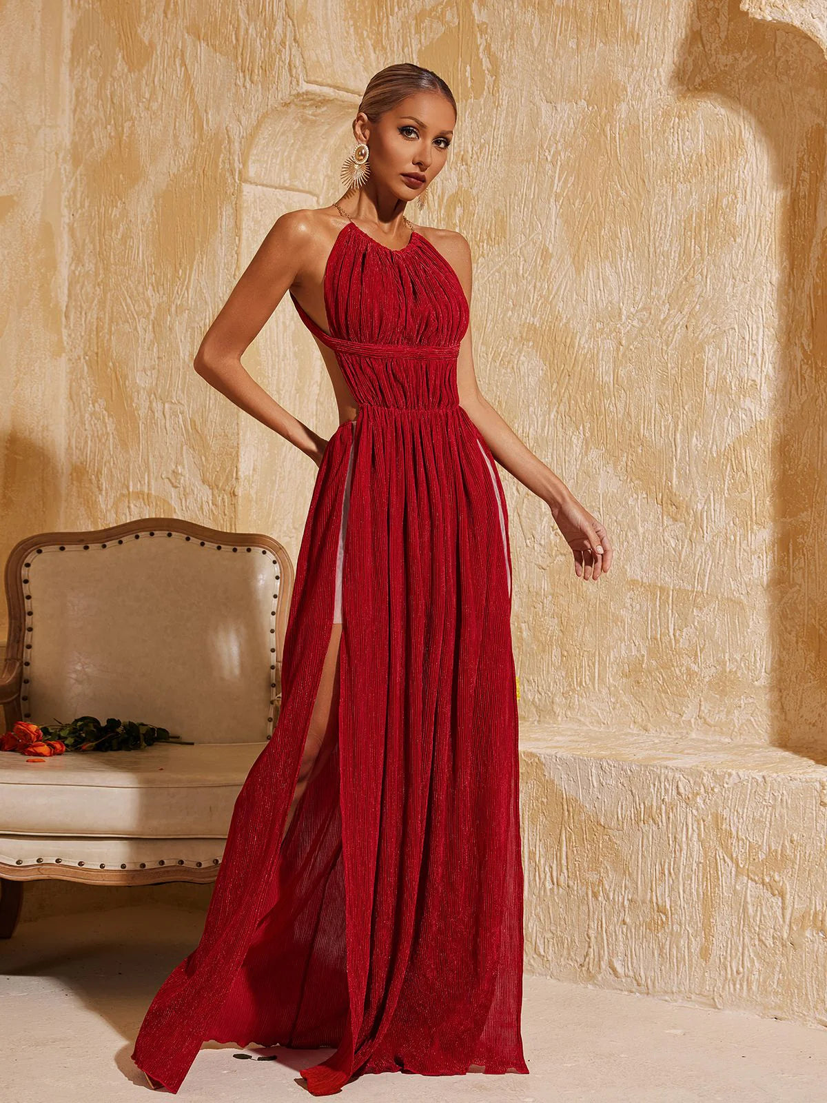 Celeste Halter Open Back Gown