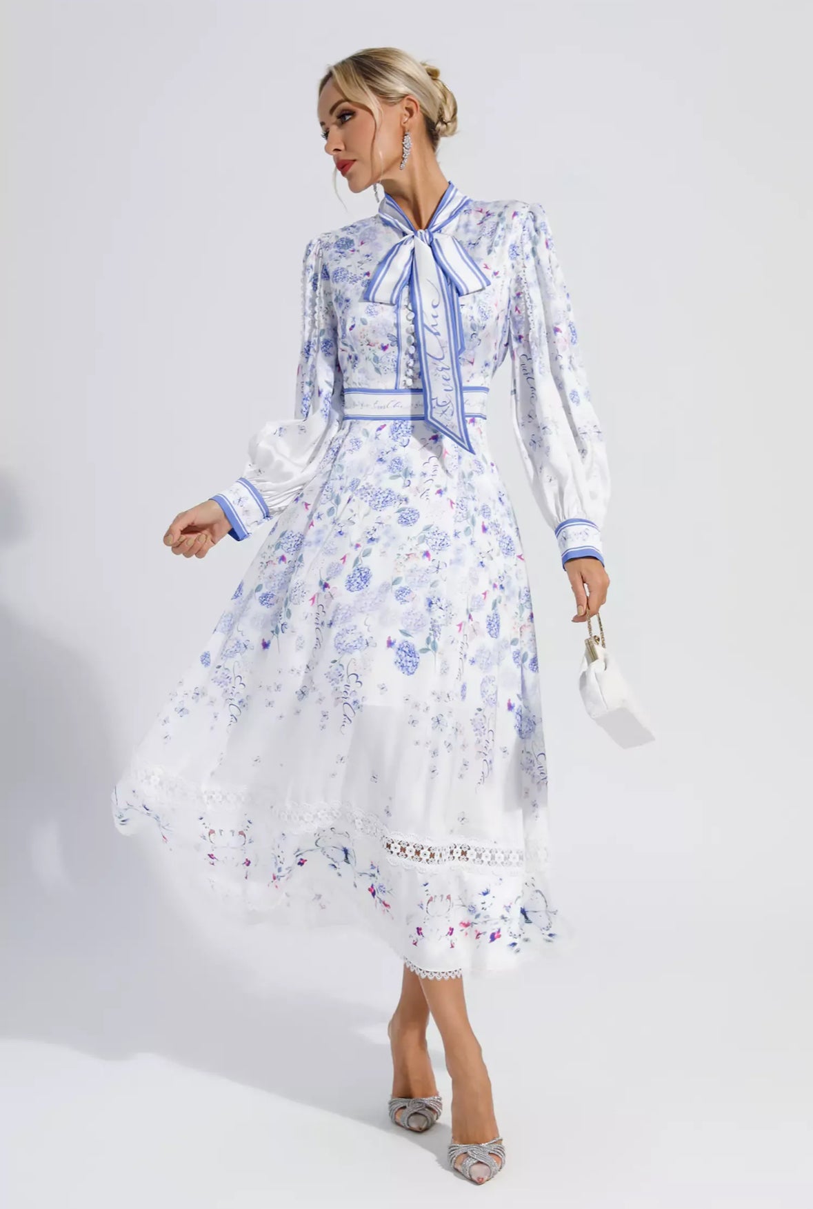 Blue floral midi dress