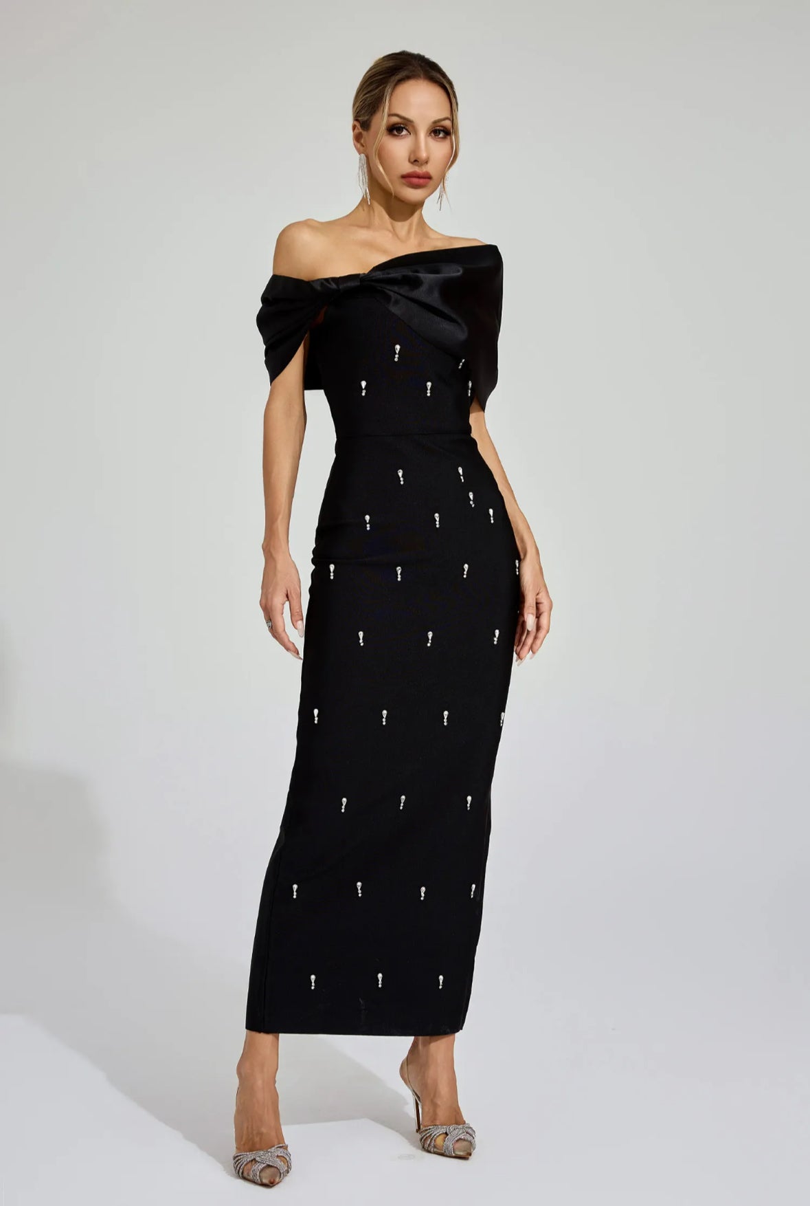 Crystal one shoulder maxi dress