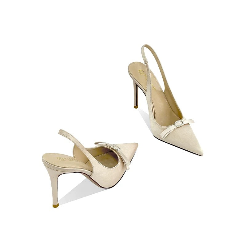 Amara Satin Bow Slingback Heels
