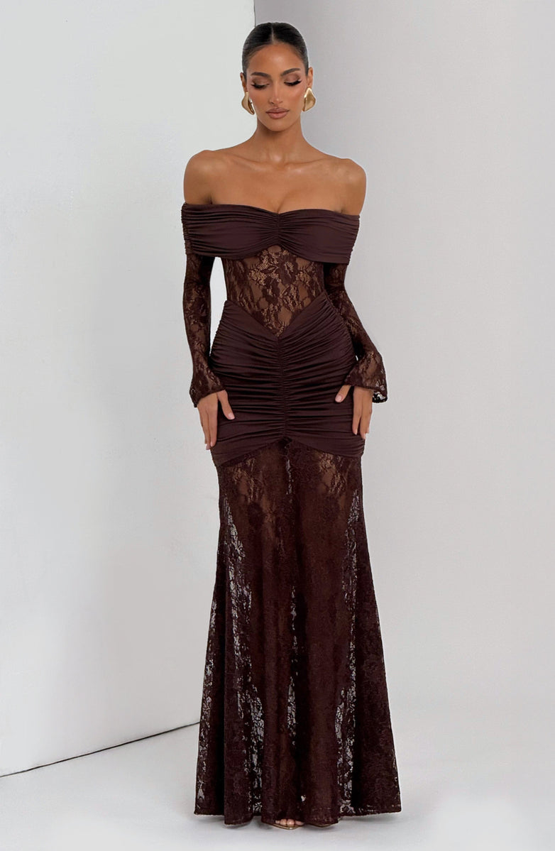 Amaya Ruched Lace Gown