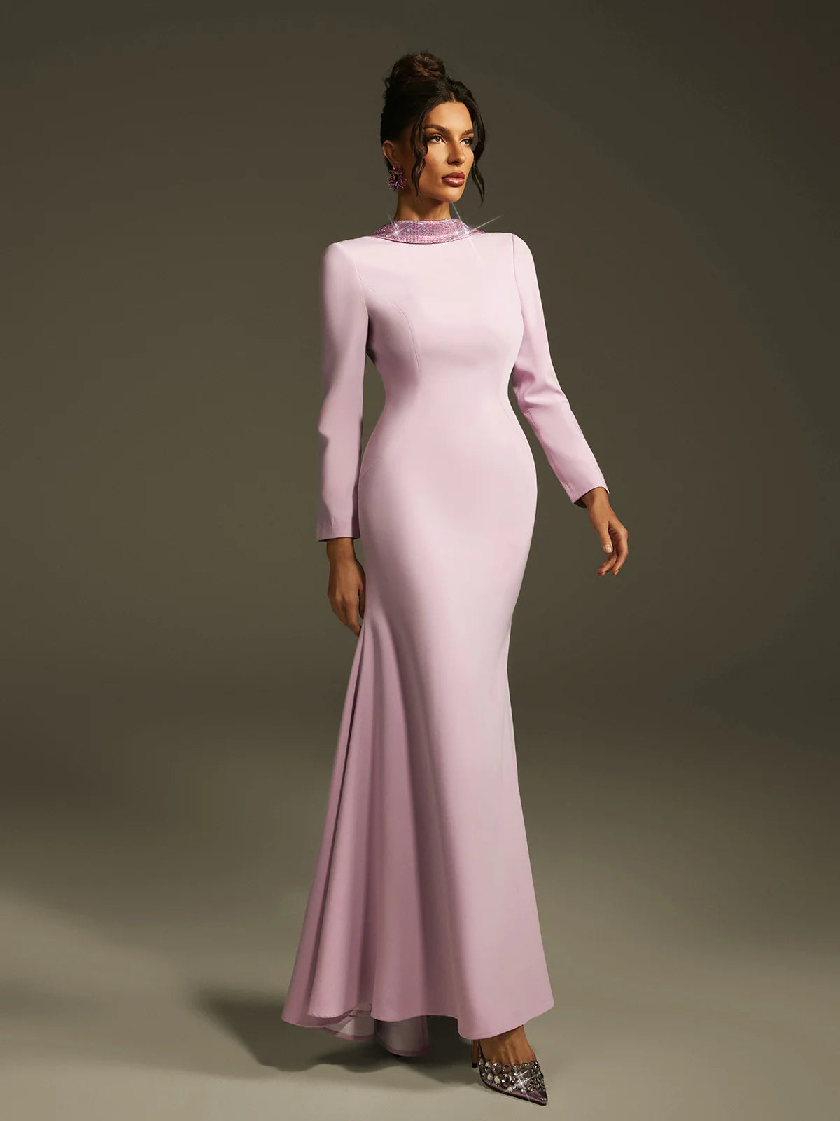 Lilac Crystal Rose Backless Gown
