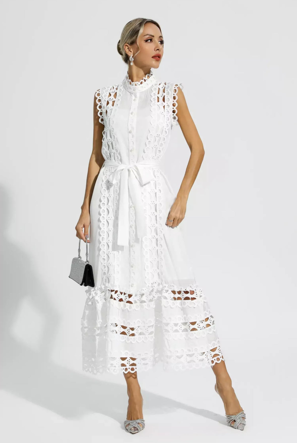 Black hollow lace maxi dress