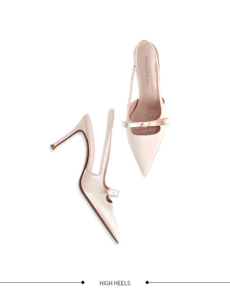 Rosalie Satin Bow Slingback Heels