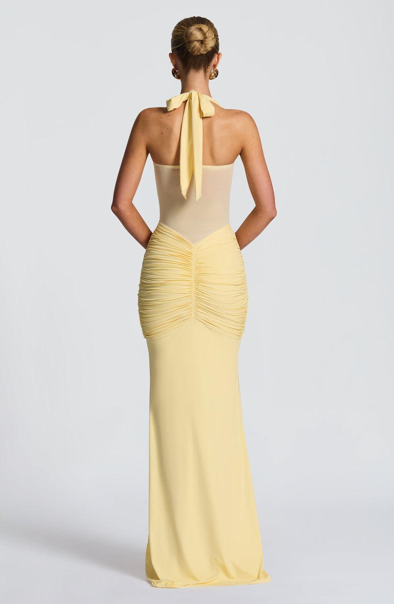 Soleil Illusion Draped Halter Gown