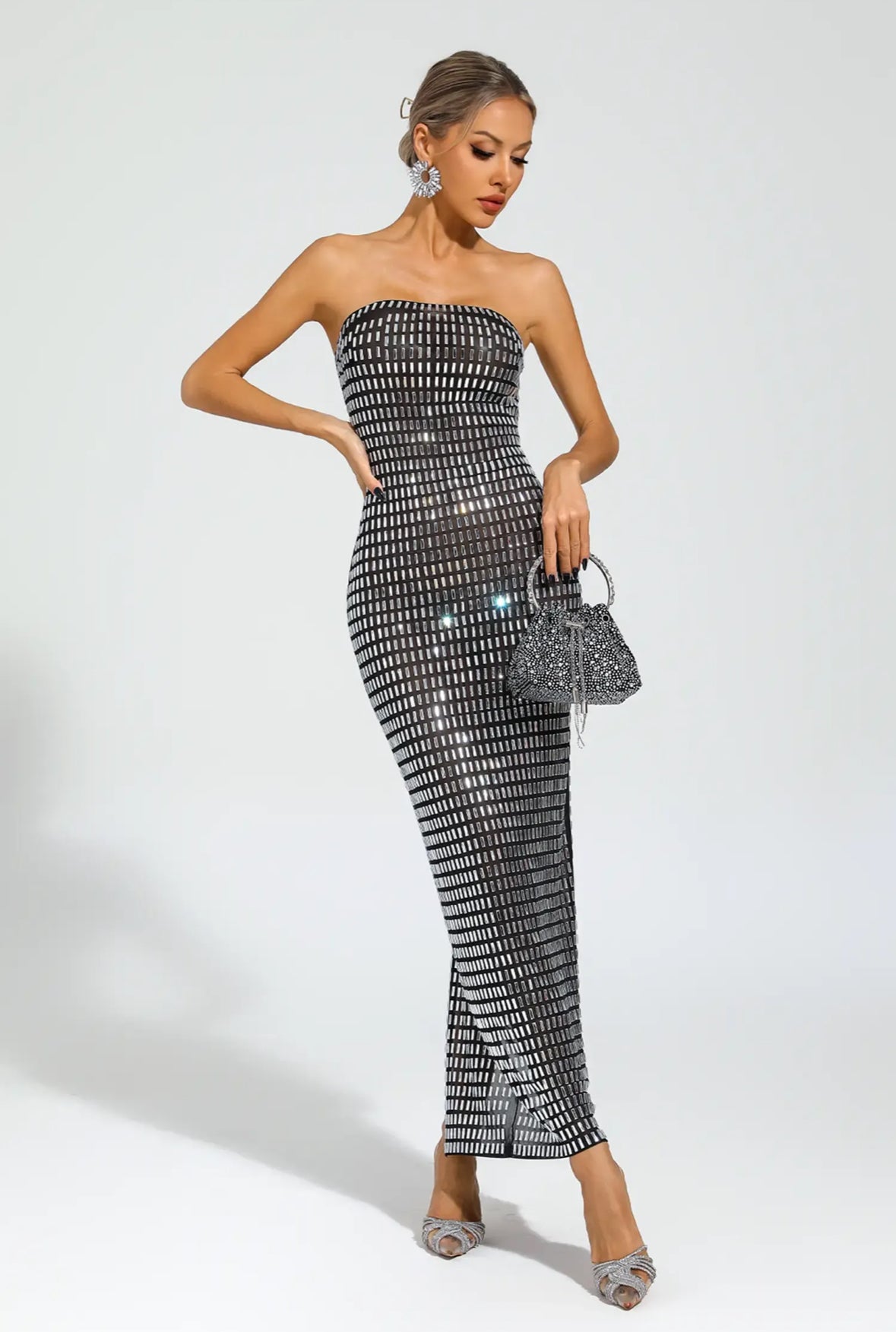 Rhinestone Mesh maxi dress