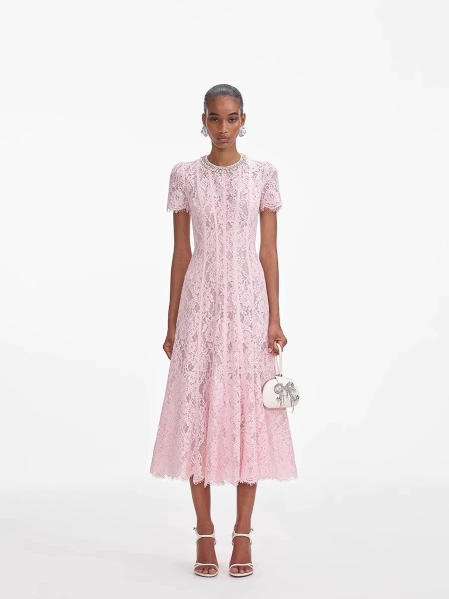 Élise Lace Diamond Midi Dress